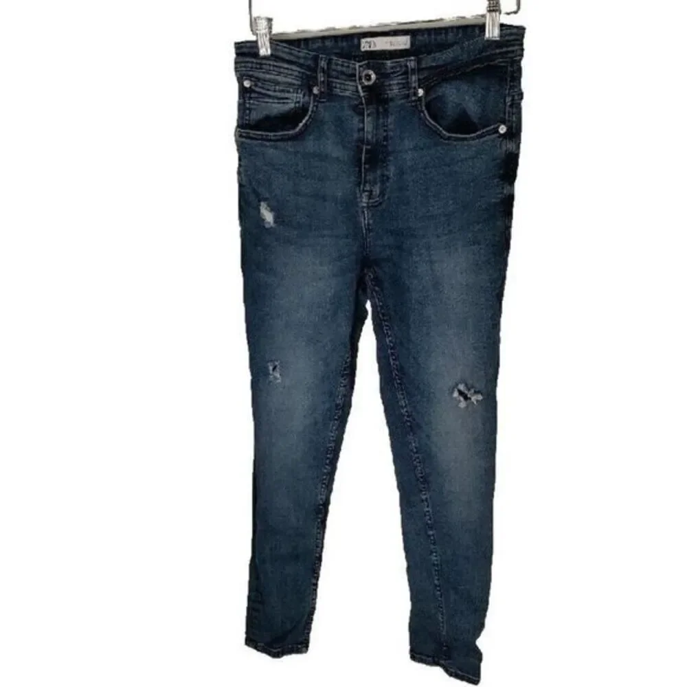 ZARA Jeans Women 31 Jeans Ripped Skinny Slim Tapered Legs Western Beach Casual - Picture 2 of 4